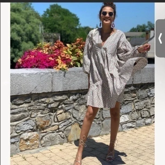 H&M A line cotton floral puff sleeve dress - Picture 6 of 12